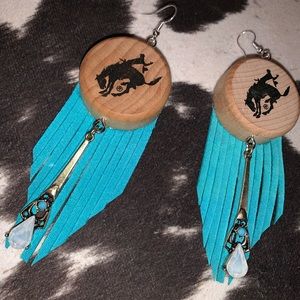 Western turquoise fringe earrings